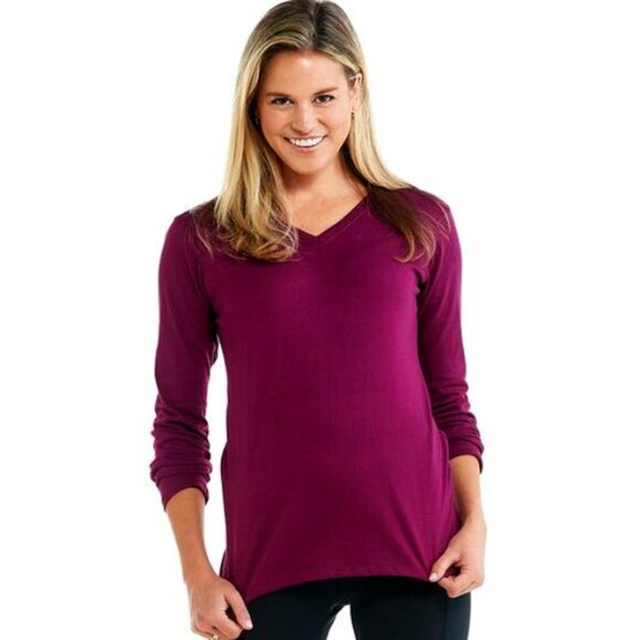 Starting Point® Super Soft V-Neck Long Sleeve Tee in Magenta Size XL NWT - Picture 1 of 8